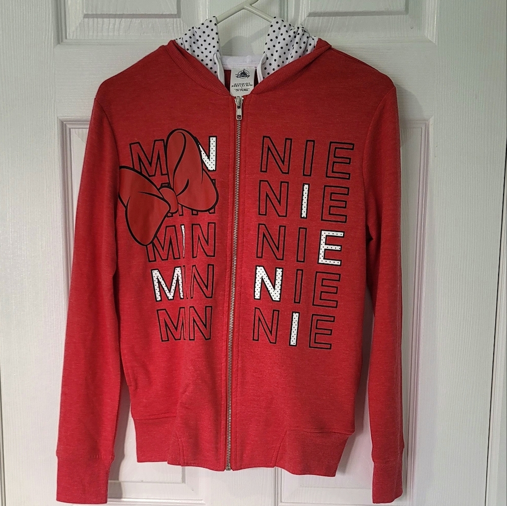 Minnie Mouse Women's Double Layer Zip-Up Polka-Dot Hoodie Sweater Size S
